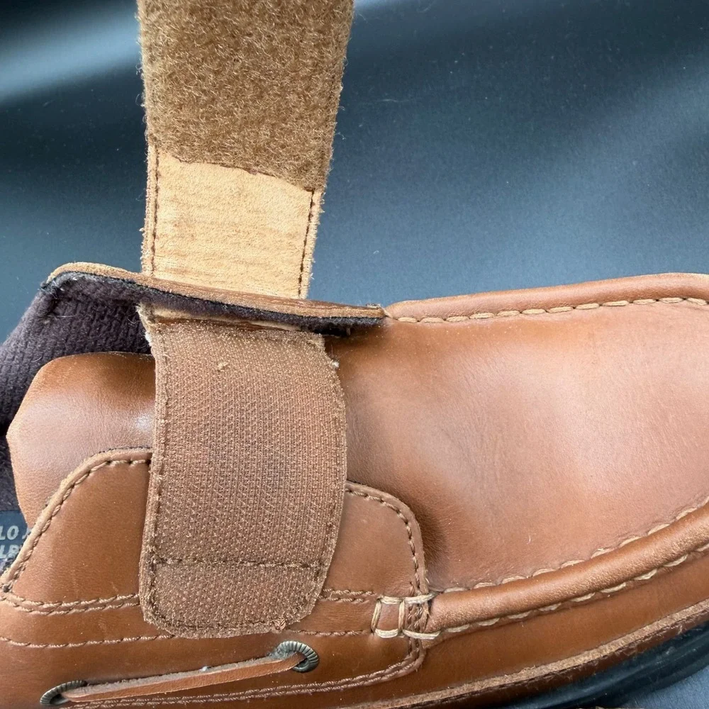 Polo Jeans Co Ralph Lauren Mens 11D Tan Leather Boat Shoes Hook Loop Strap